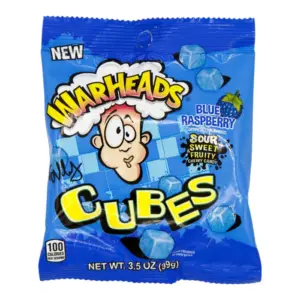 CANDY WARHEADS 99 GR CUBES BLUE RASPBERRY PEG BAG