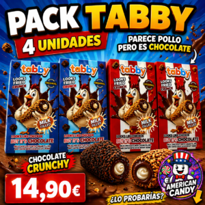 Pack Tabby Chocolate 4 Unidades – Snack Crujiente con Relleno de Leche