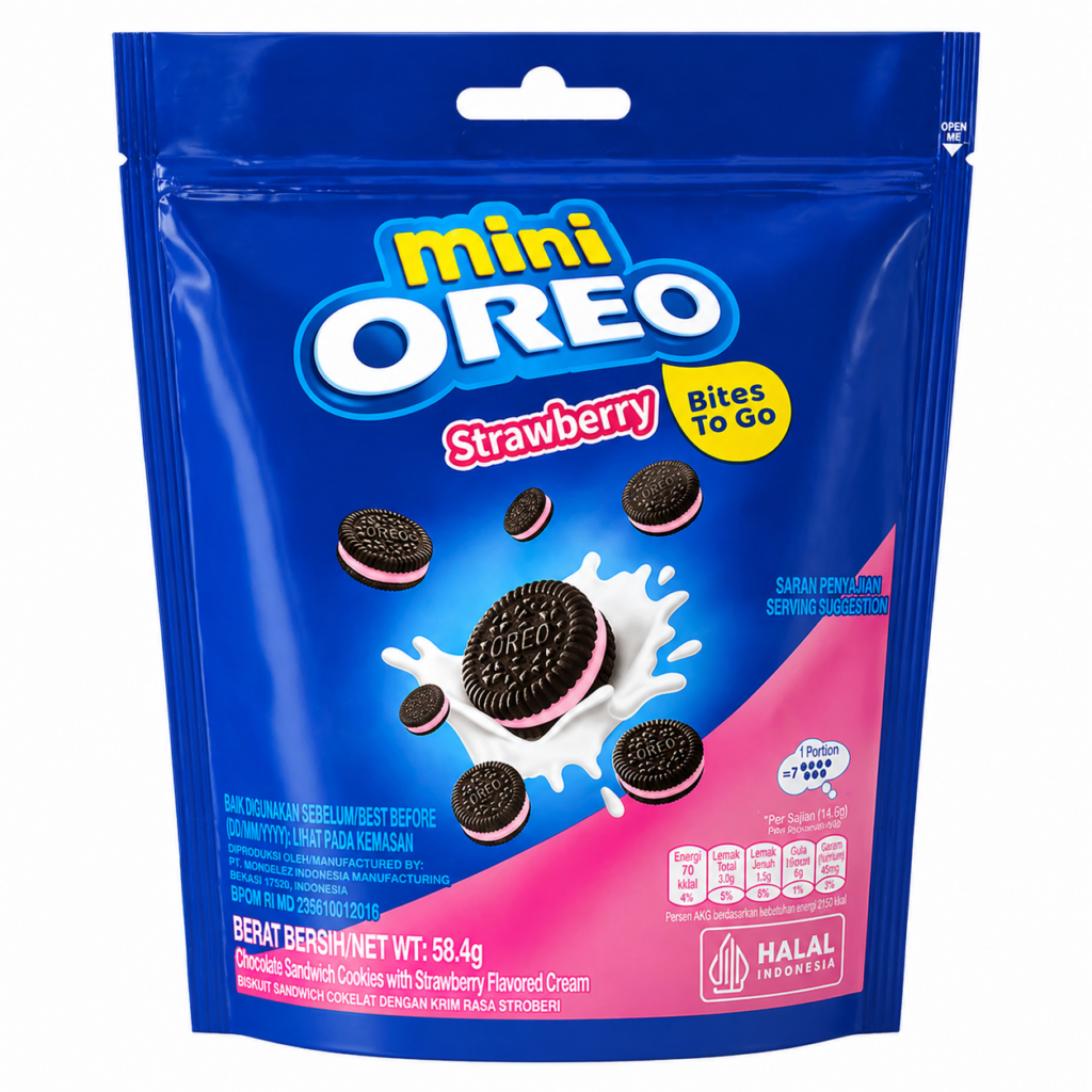 Oreo Mini Strawberry, mini galletas con crema sabor fresa de 58.4 g