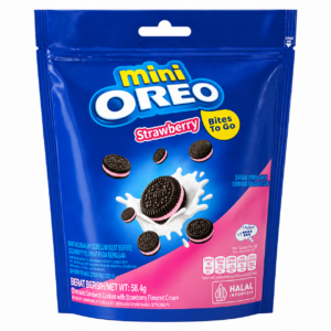 Oreo Mini Strawberry, mini galletas con crema sabor fresa de 58.4 g