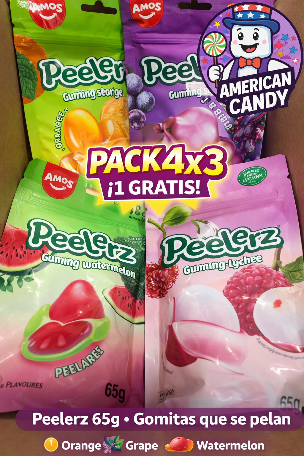 Pack Peelerz Amos 65g 4x3 – Gomitas que se pelan | Chuches Americanas Virales