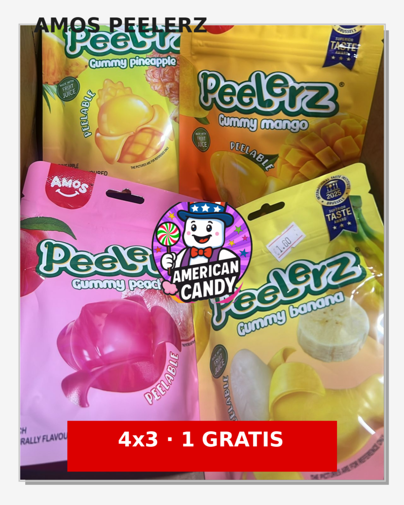 Pack Amos Peelerz 65gr 4x3 – Gominolas que se pelan (1 GRATIS) | Sabores Fruta