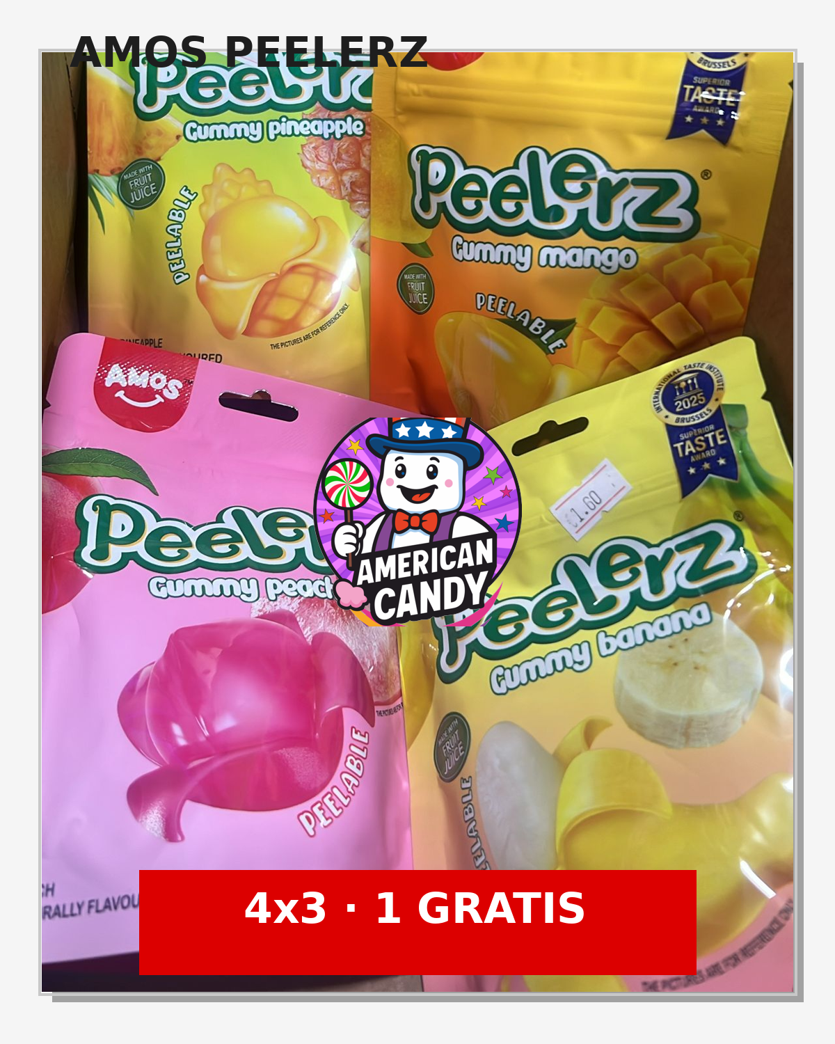 Pack Amos Peelerz 65gr 4x3 – Gominolas que se pelan (1 GRATIS) | Sabores Fruta