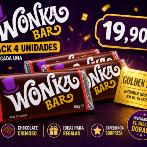 Pack 4 Wonka Bar 80g – Chocolate Inspirado en Willy Wonka con Sorpresa