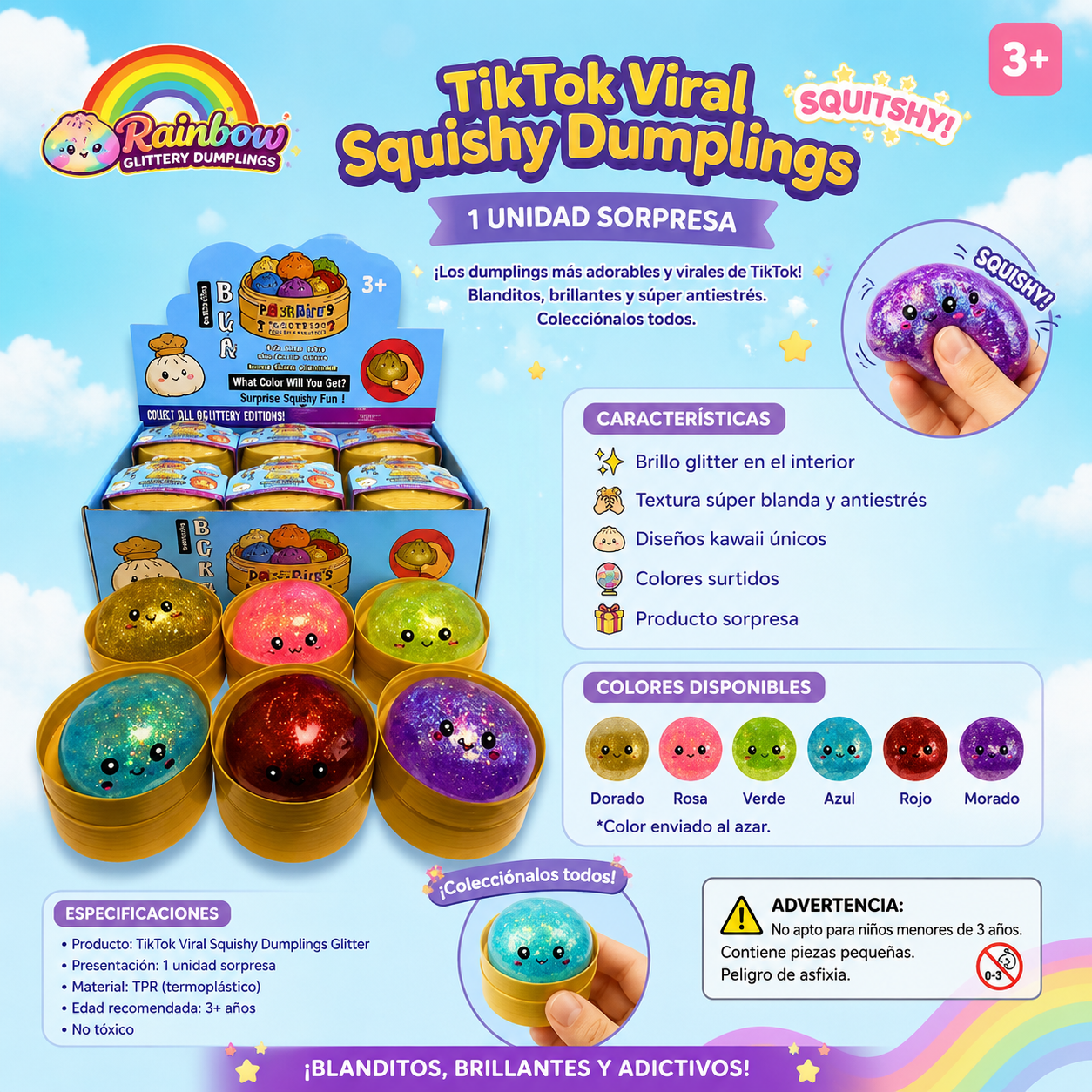 TikTok Viral Squishy Dumplings Light Effect 1 Unidad