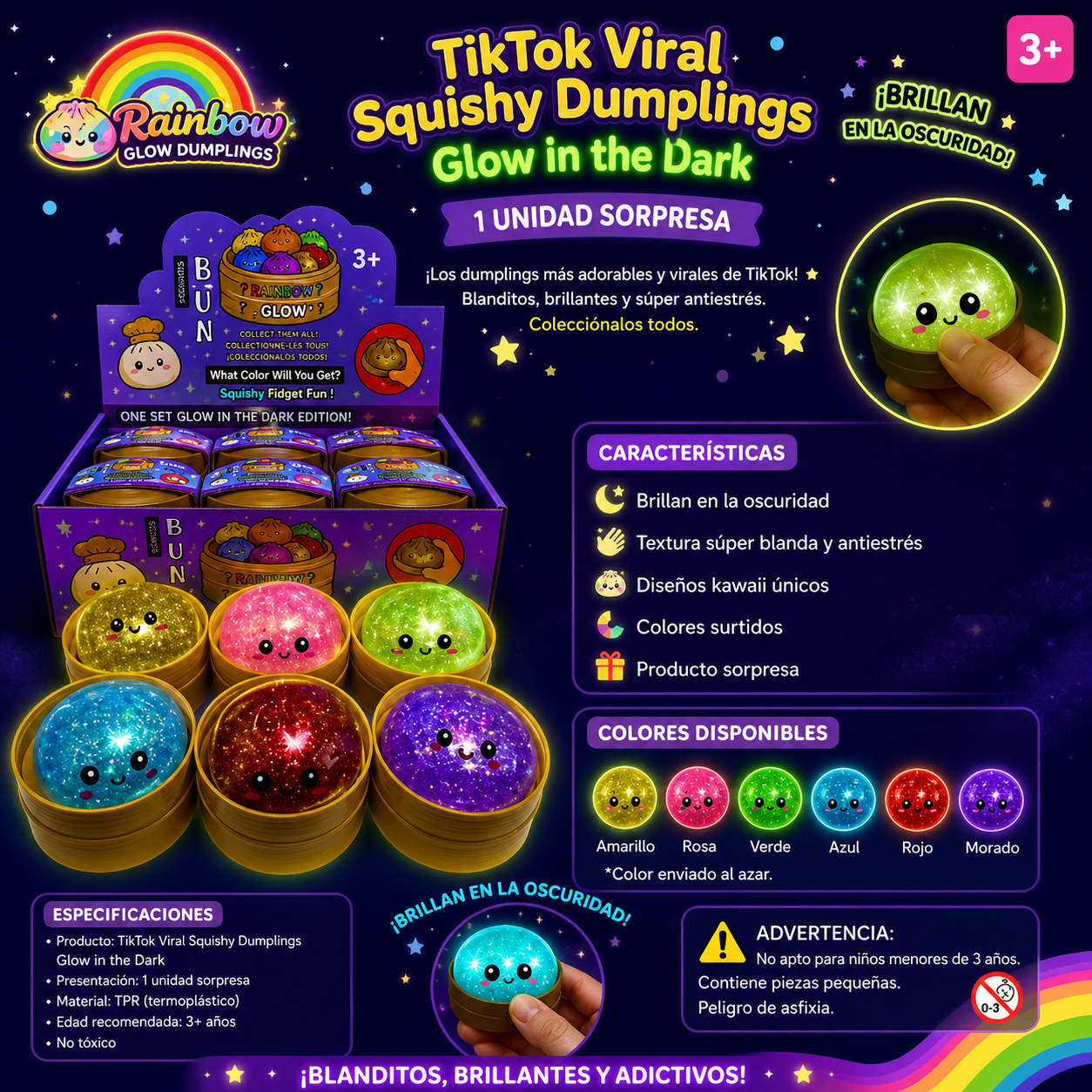 TikTok Viral Squishy Dumplings Glow in the Dark – 1 Unidad