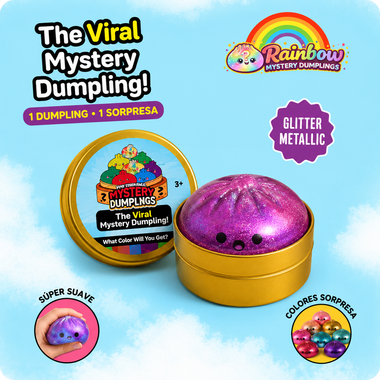TikTok Viral Squishy Dumplings Glitter Metallic 1 Pc