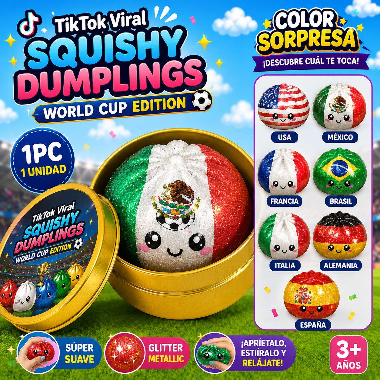 TikTok Viral Squishy Dumplings World Cup Edition 1Pc