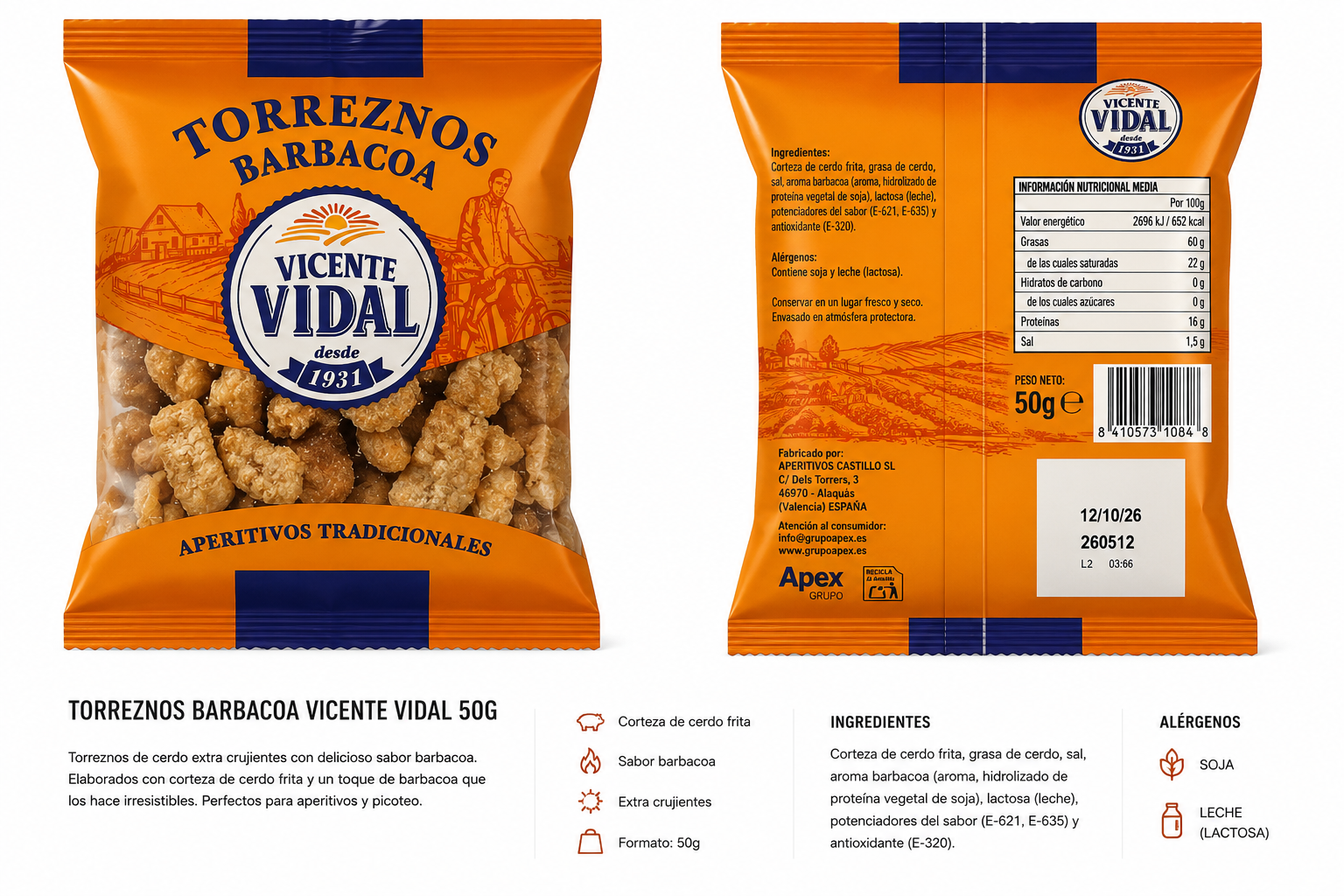 Torreznos Barbacoa Vicente Vidal 50g