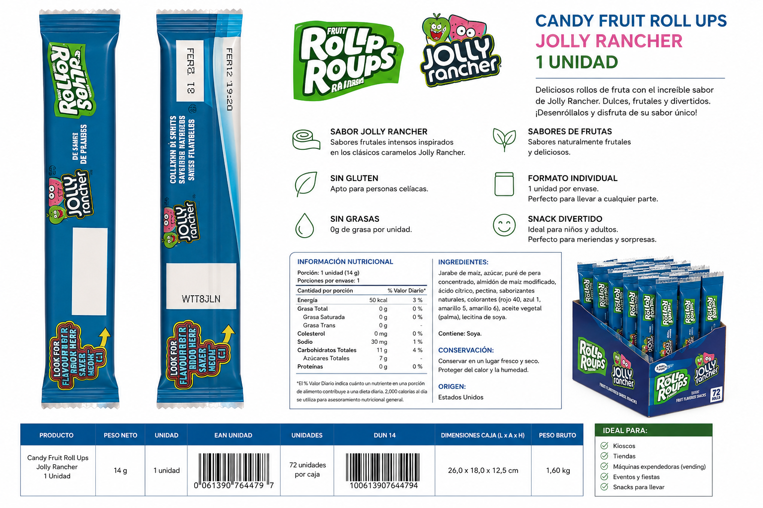 Candy Fruit Roll-Ups Jolly Rancher 1 Unidad