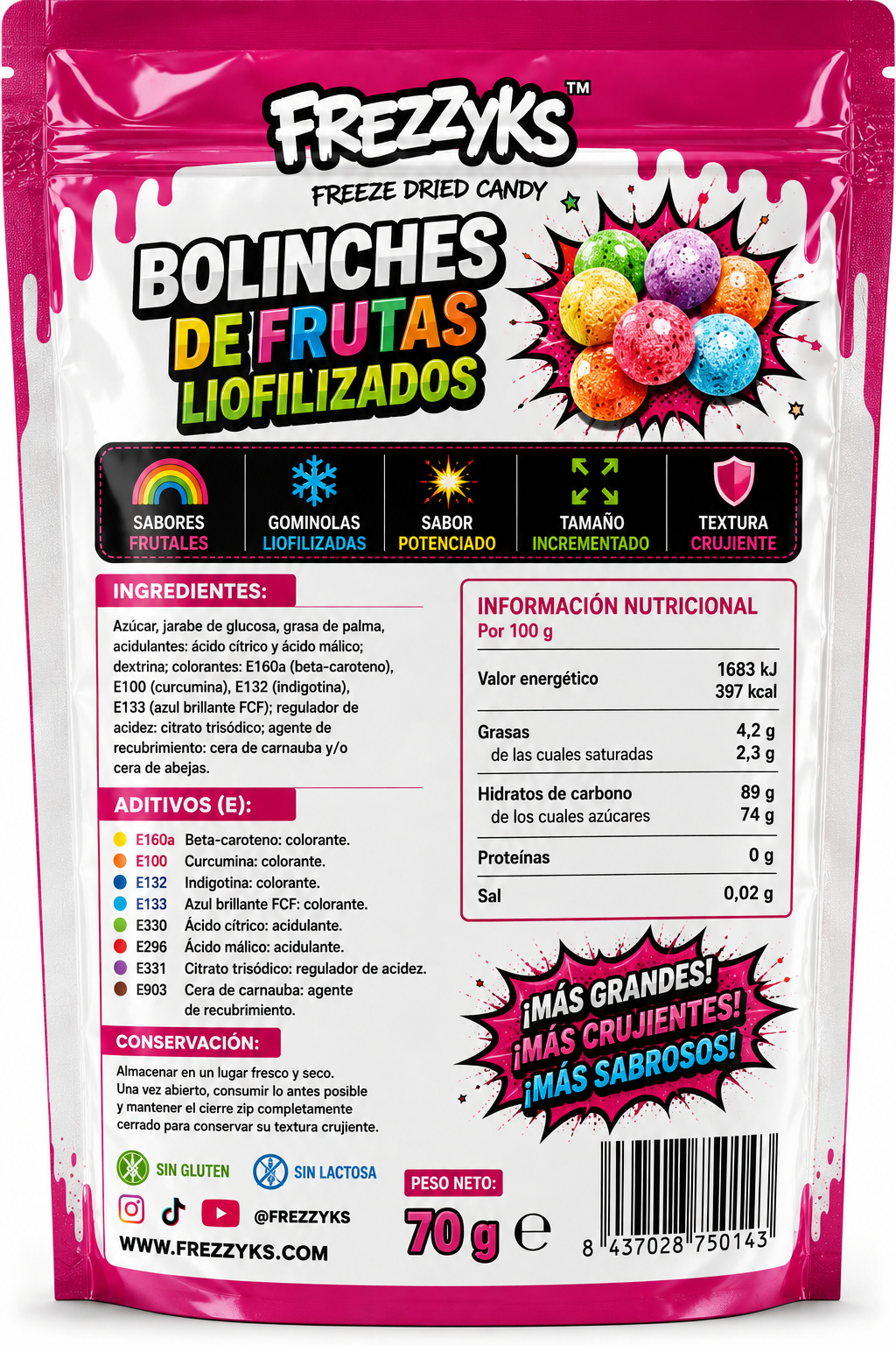 Bolinches de Frutas Liofilizados Frezzyks – 70g - Imagen 2