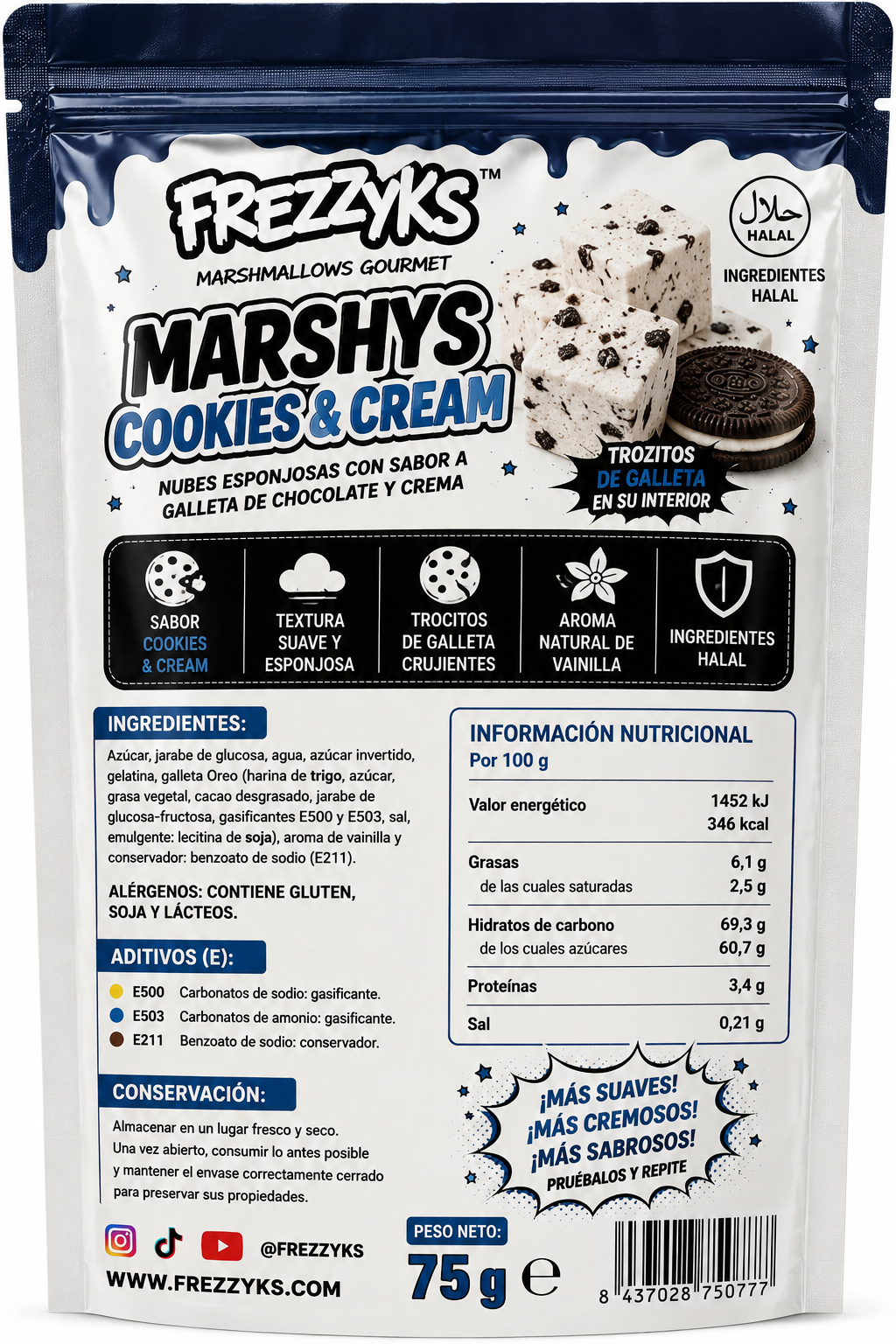 Marshys Cookies & Cream Frezzyks – 75g - Imagen 2