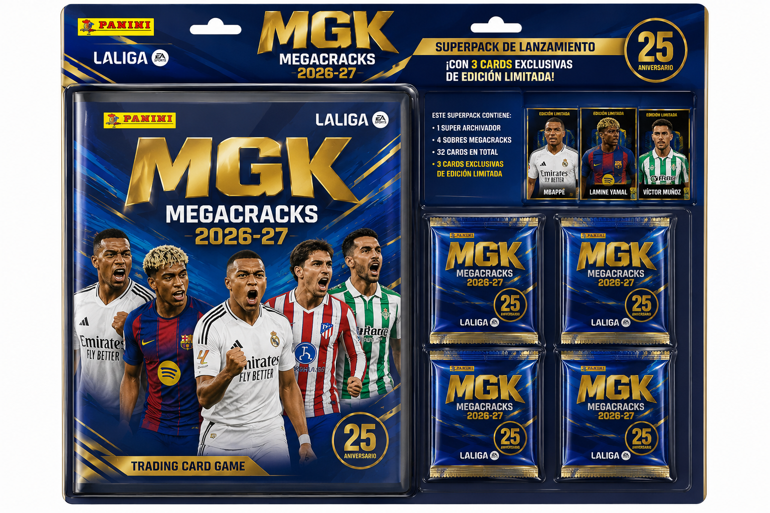 Panini Megacracks 2026/27 Super Pack – Archivador + 4 Sobres + 3 Cards Limitadas