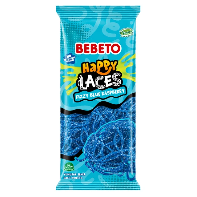 Bebeto Happy Laces Fizzy Blue Raspberry 140g