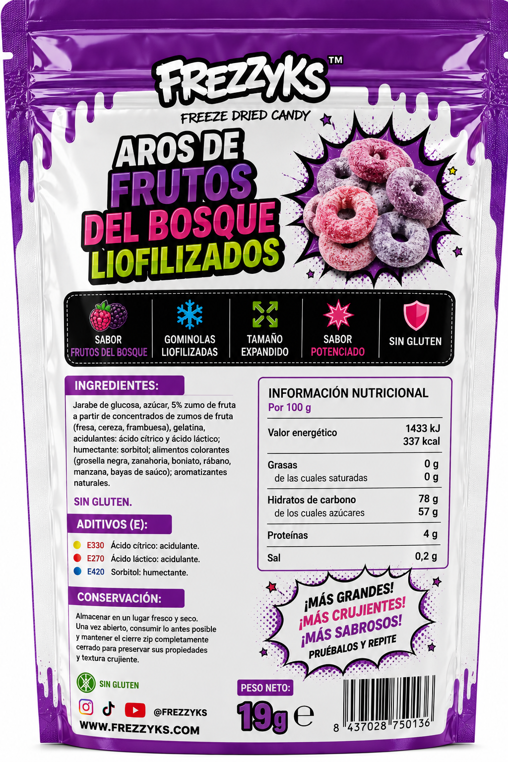 Aros de Frutos del Bosque Liofilizados Frezzyks – 19g - Imagen 2