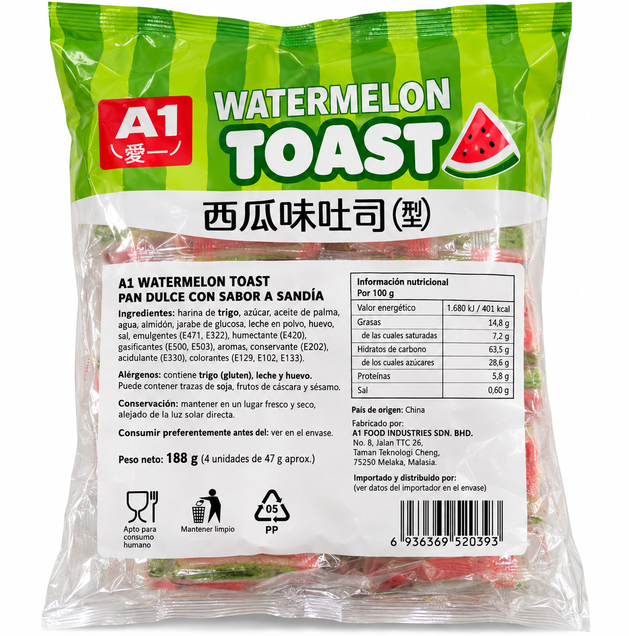 A1 Watermelon Toast 4 Pack – 188g - Imagen 2