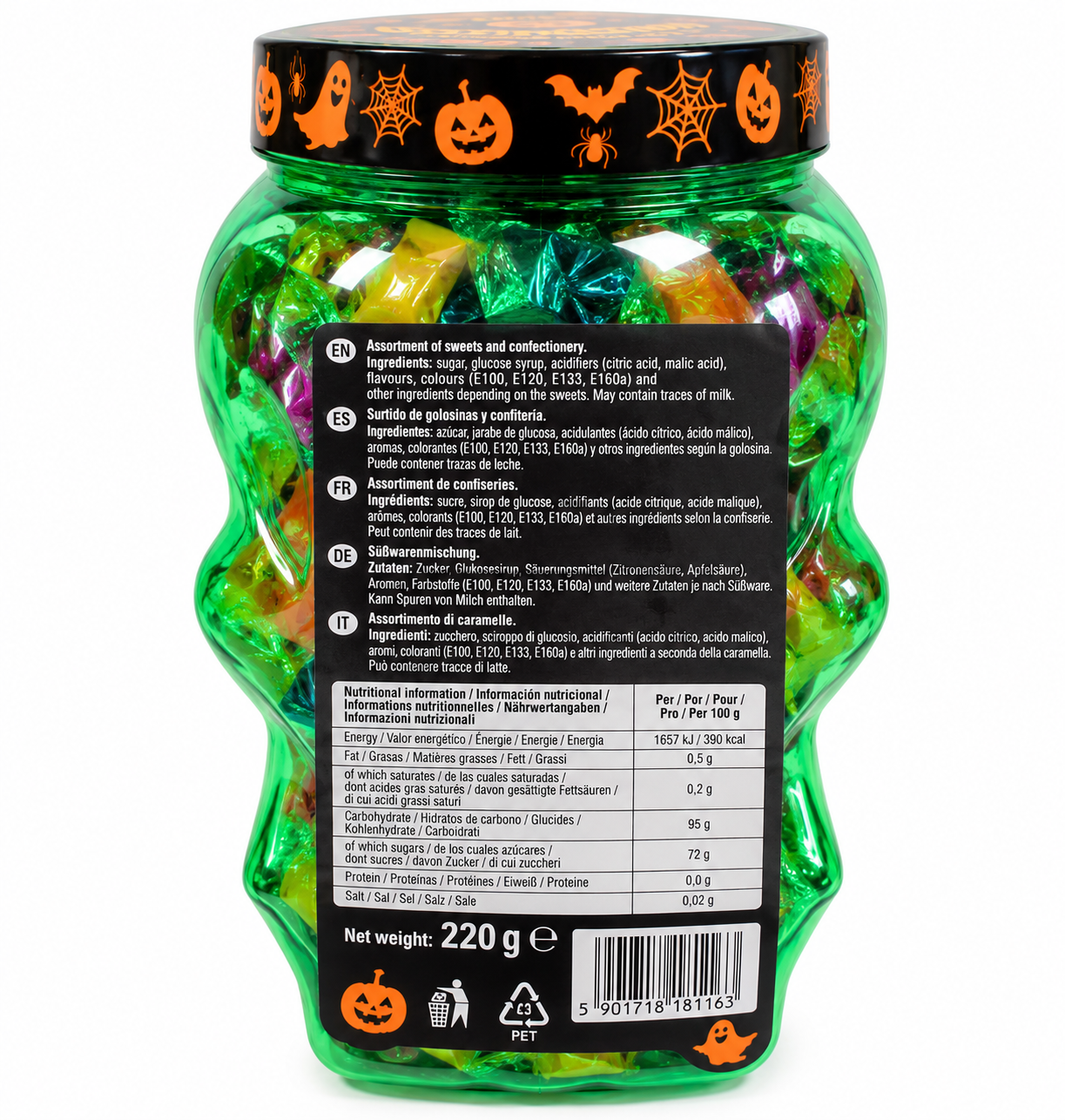 Halloween Skull 220g – Cubo Cabeza Zombie con Chuches 🎃💀 - Imagen 2