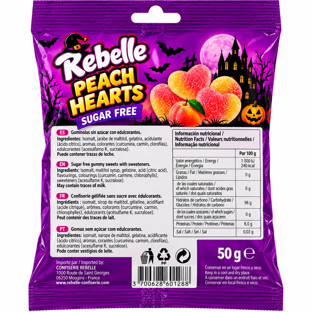Rebelle Peach Hearts Sugar Free 50g - Imagen 2