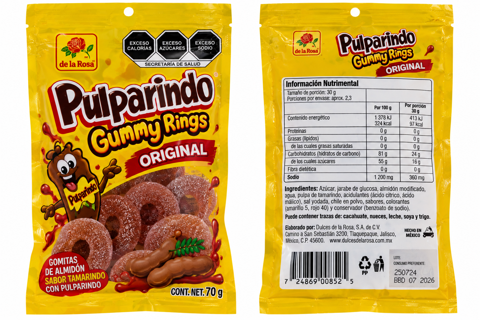 De La Rosa Pulparindo Gummy Rings Original 70g 🌶️🇲🇽 - Imagen 2