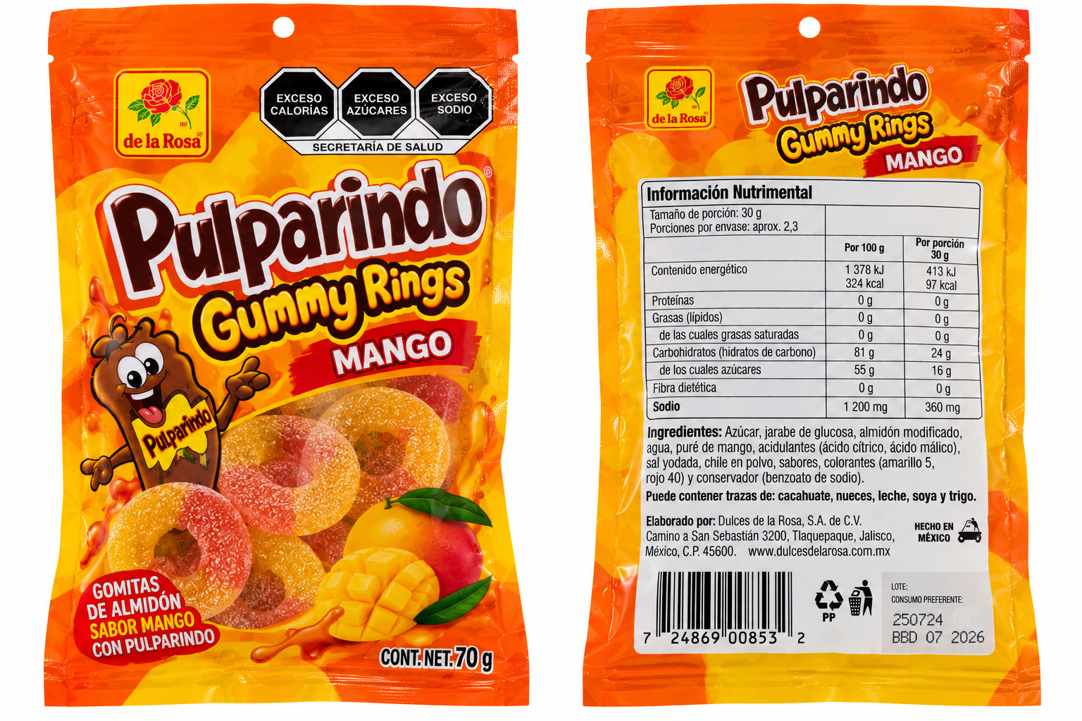 De La Rosa Pulparindo Gummy Rings Mango 70g 🥭🌶️ - Imagen 2