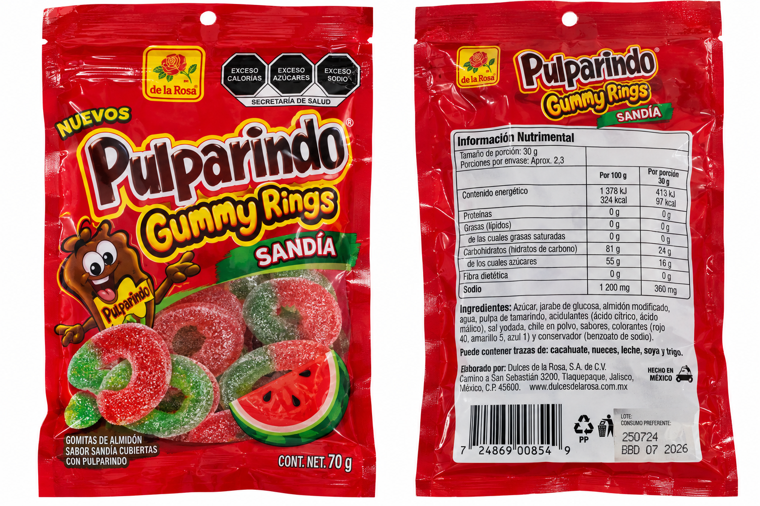 De La Rosa Pulparindo Gummy Rings Sandía 70g 🍉🌶️ - Imagen 2