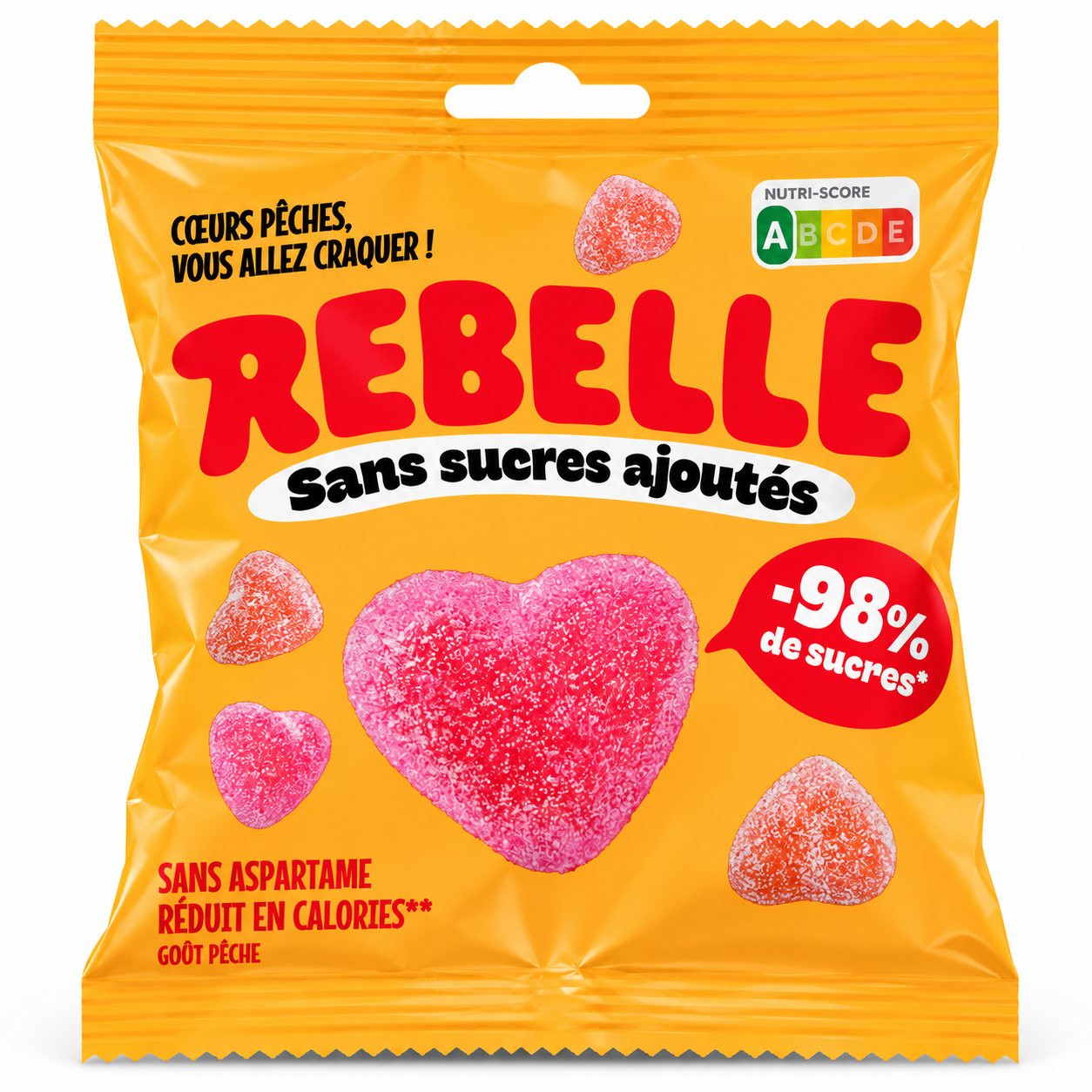 Rebelle Peach Hearts Sugar Free 50g