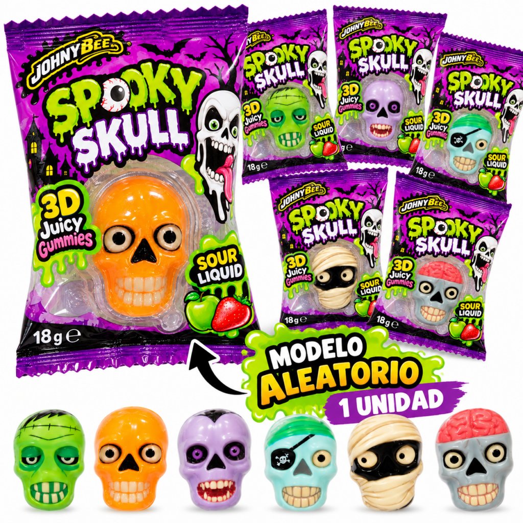 Johny Bee Spooky Skull 3D Juicy Gummies 18g – 1 Unidad