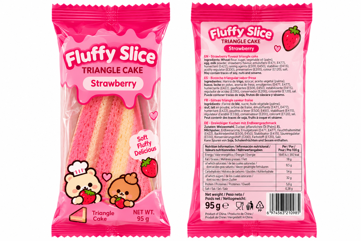 🍓 1. Fluffy Slice Triangle Cake Strawberry 95g - Imagen 2