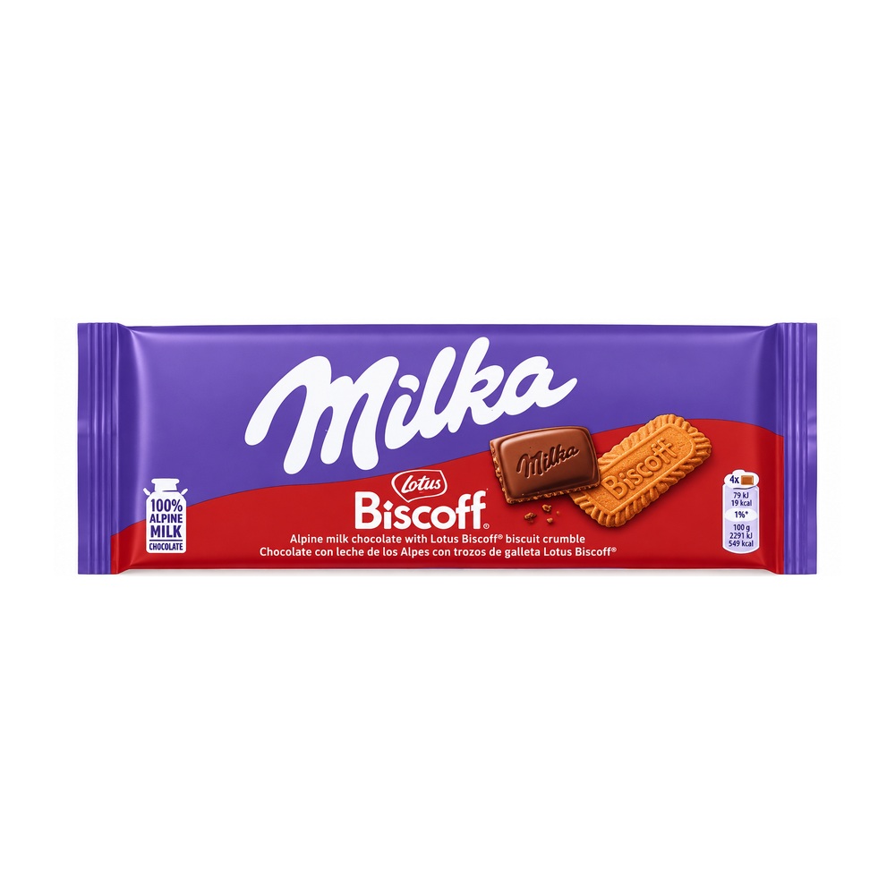 Milka Lotus Biscoff 90g – Chocolate con Leche de los Alpes y Galleta Crujiente