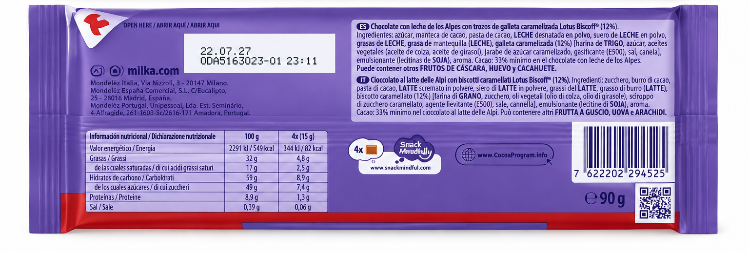 Milka Lotus Biscoff 90g – Chocolate con Leche de los Alpes y Galleta Crujiente - Imagen 2