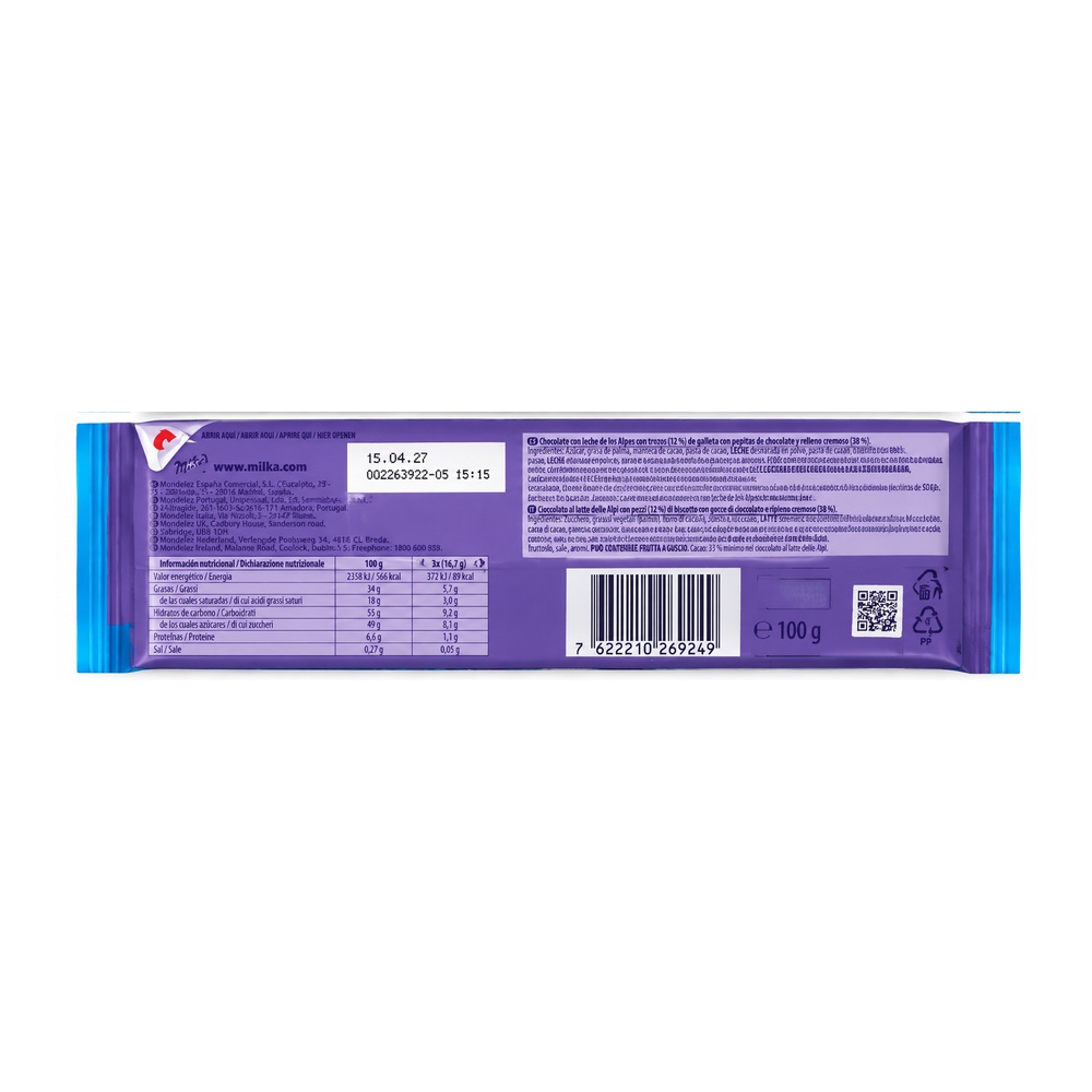 Milka Chips Ahoy! 100g – Chocolate con Leche y Galletas Crujientes - Imagen 2