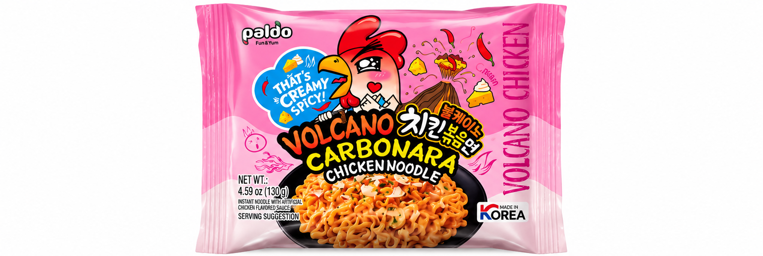 Paldo Volcano Carbonara Chicken Noodles 130g – Ramen Coreano Picante
