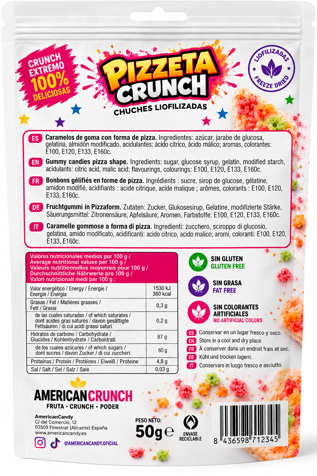 Pizzeta AmericanCrunch Pizzeta Crunch 50g – Chuches Liofilizadas 🍕✨ - Imagen 2