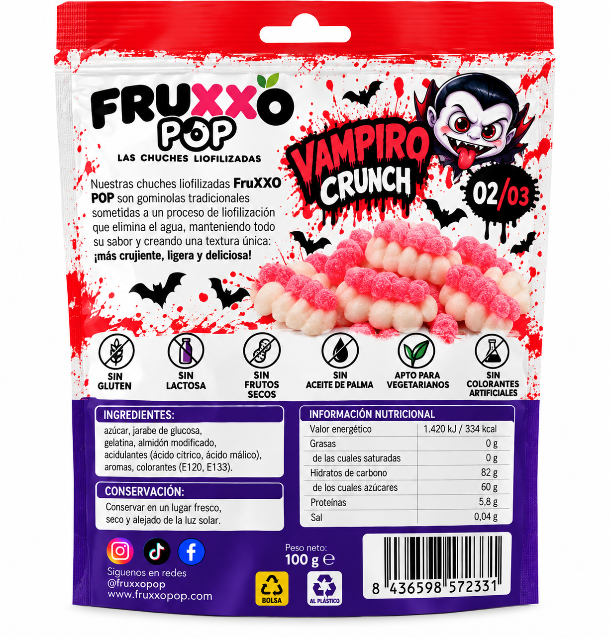 🧛 FruXXO POP Vampiro Crunch 100g – Edición Halloween Limitada - Imagen 2